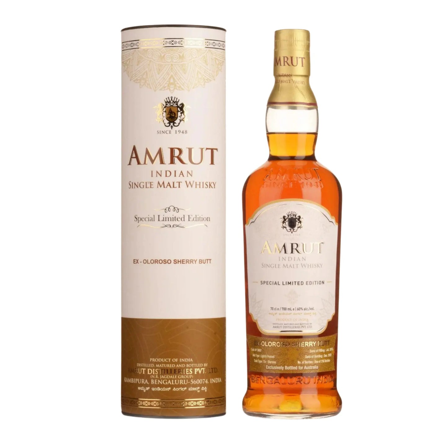 Amrut Single Cask #3897 Australian Exclusive Ex-Oloroso Sherry Butt 7 Year Old Single Malt Indian Whisky 700ml Booze House