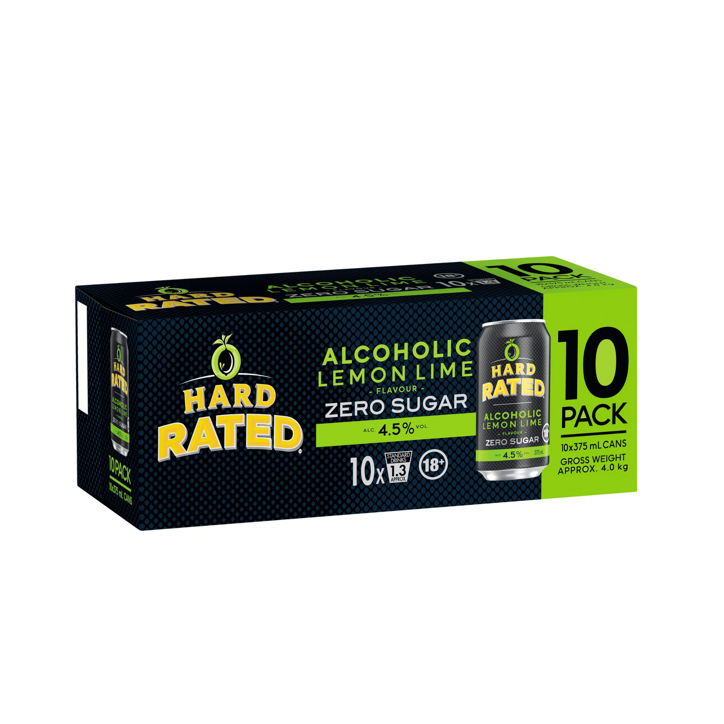 Hard Rated Lemon Lime Zero Sugar 10 Pack Can 375ml