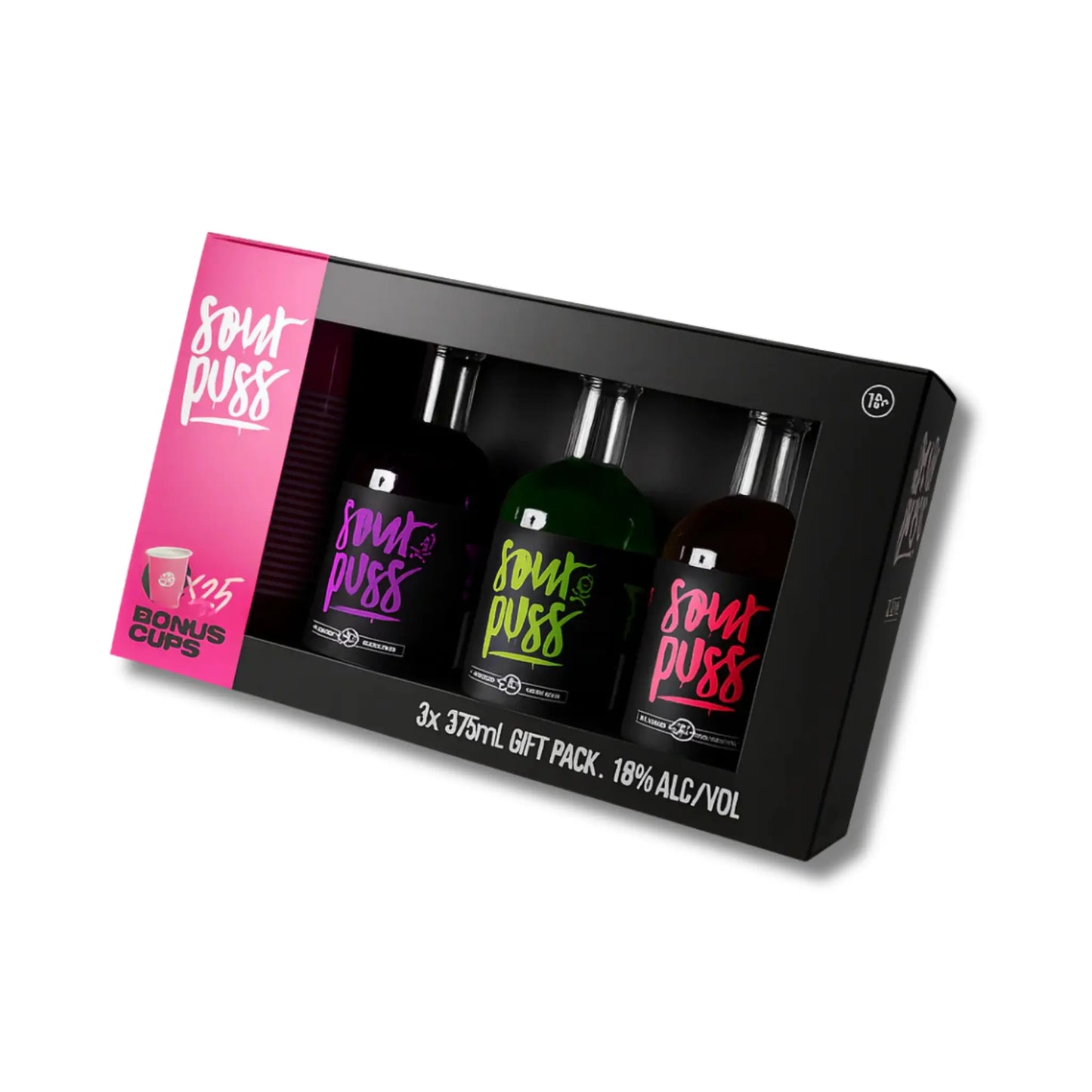 Sour Puss Liqueur Gift Pack 3 X 375ml With Shot Glasses Booze House