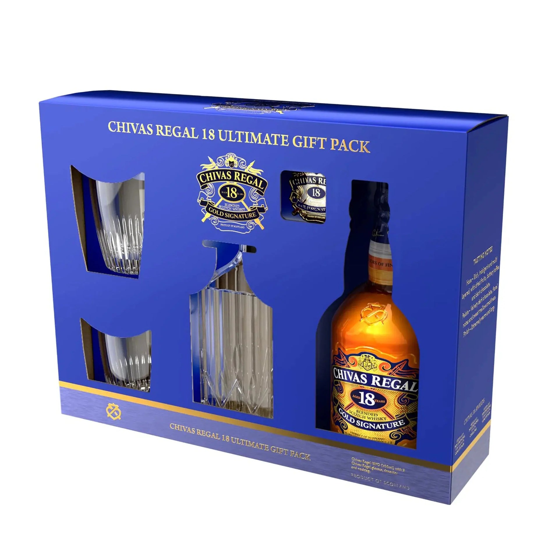Chivas Regal 18 Year Old Blended Scotch Whisky Decanter & 2