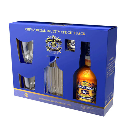Chivas Regal 18 Year Old Blended Scotch Whisky Decanter & 2 Glasses Gift Pack 700ml Booze House