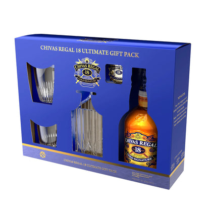 Chivas Regal 18 Year Old Blended Scotch Whisky Decanter & 2 Glasses Gift Pack 700ml