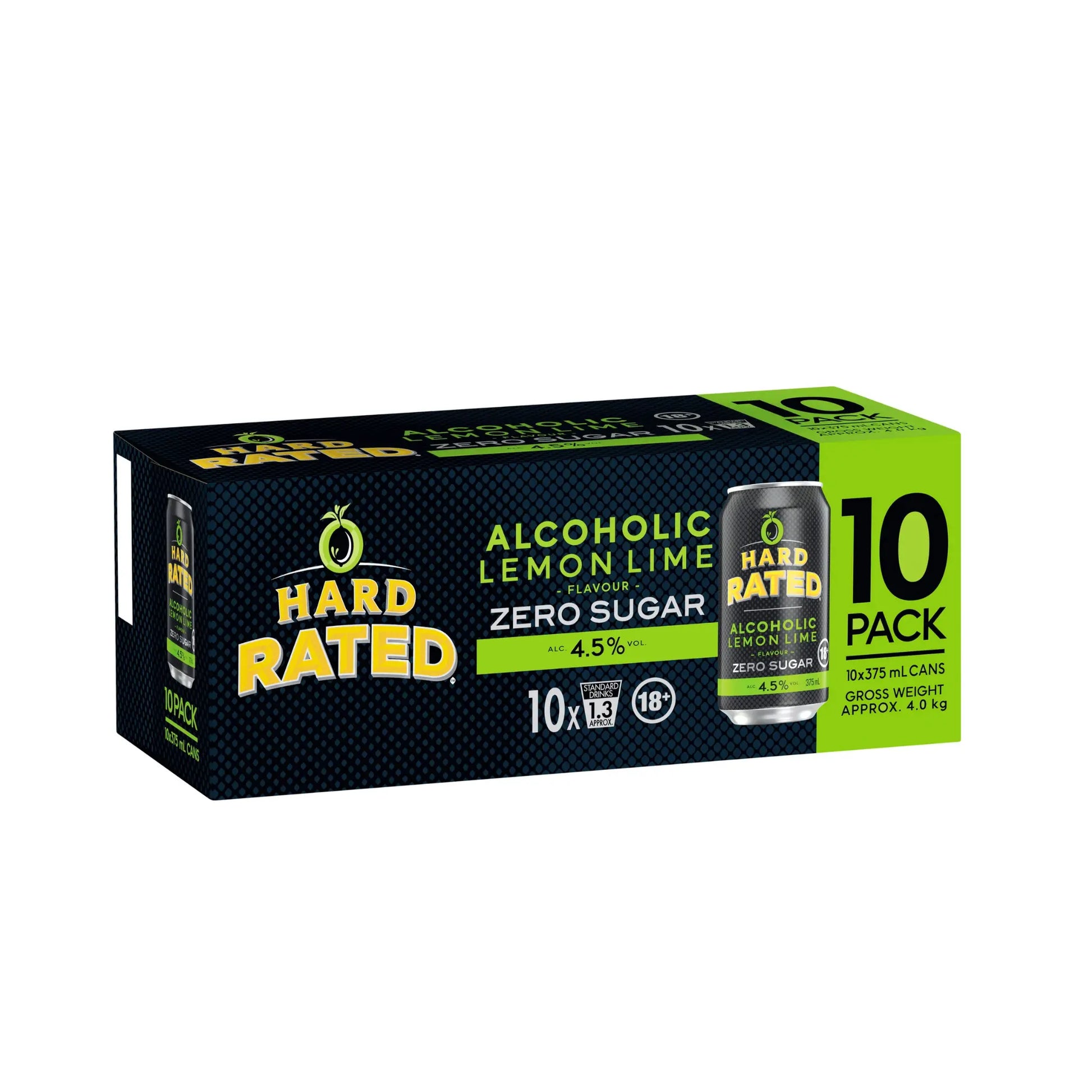 Hard Rated Lemon Lime Zero Sugar 10 Pack Can 375ml Booze House