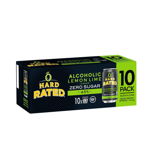 Hard Rated Lemon Lime Zero Sugar 10 Pack Can 375ml Booze House