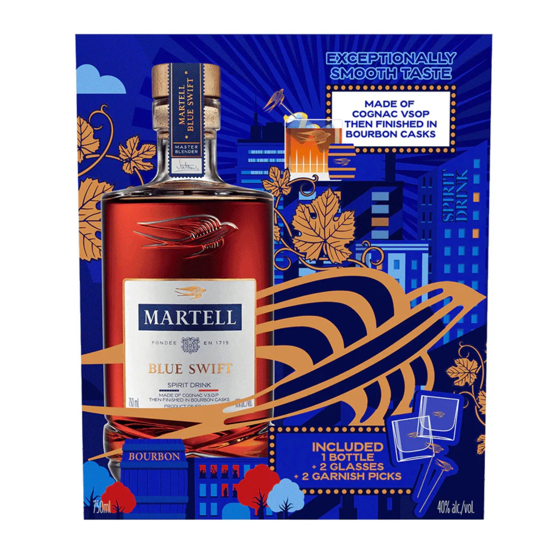 Martell Cognac Blue Swift Limited Edition + 2 Glasses + Garnish 700ml Booze House