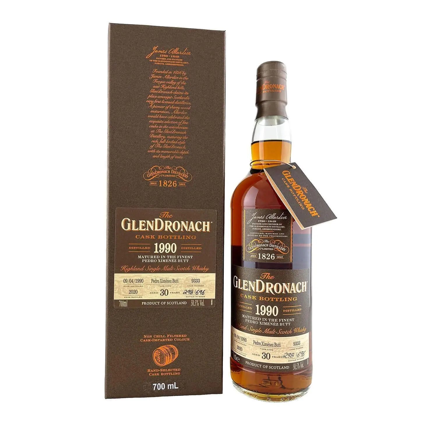 1990 Glendronach Single Cask No.9333 Pedro Ximenez Sherry Butt Cask Strength 30 Year Old Single Malt Scotch Whisky (700ml) - Booze House