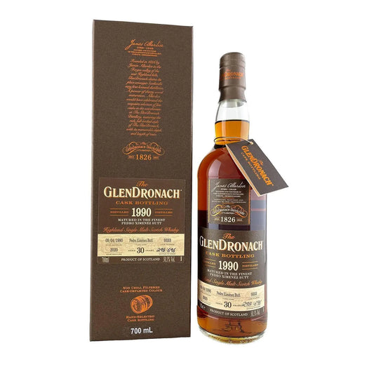 1990 Glendronach Single Cask No.9333 Pedro Ximenez Sherry Butt Cask Strength 30 Year Old Single Malt Scotch Whisky (700ml) - Booze House