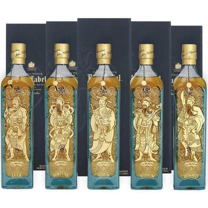 Johnnie Walker Blue Label 5 Gods of Wealth Collection (Wisdom, Vision, Integrity, Fortune & Luck) Blended Scotch Whisky 5 x 750ml - Booze House