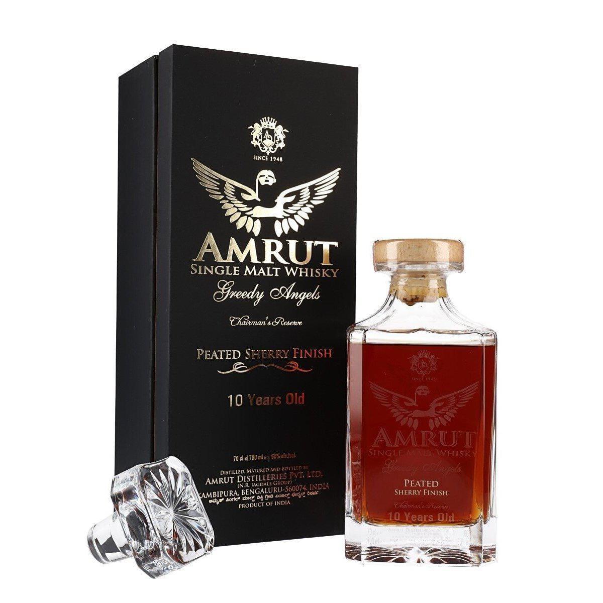 Amrut Greedy Angels Chairmans Reserve Peated Sherry Finish 10 Year Old Cask Strength Single Malt Indian Whisky 700ml - Booze House