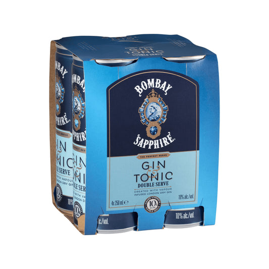 Bombay Sapphire Gin & Tonic Double Serve 10% Can 250ml - Booze House