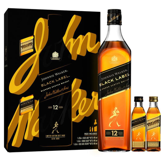 Johnnie Walker Black Label Gold Label And Double Black Miniatures Gift Set - Booze House