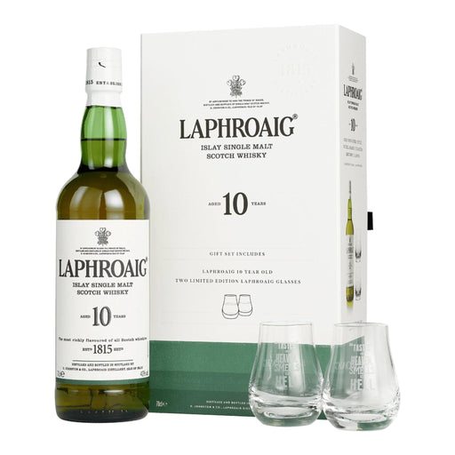 Laphroaig 10 Year Old Whisky & 2 Glasses Gift Pack 700ml - Booze House