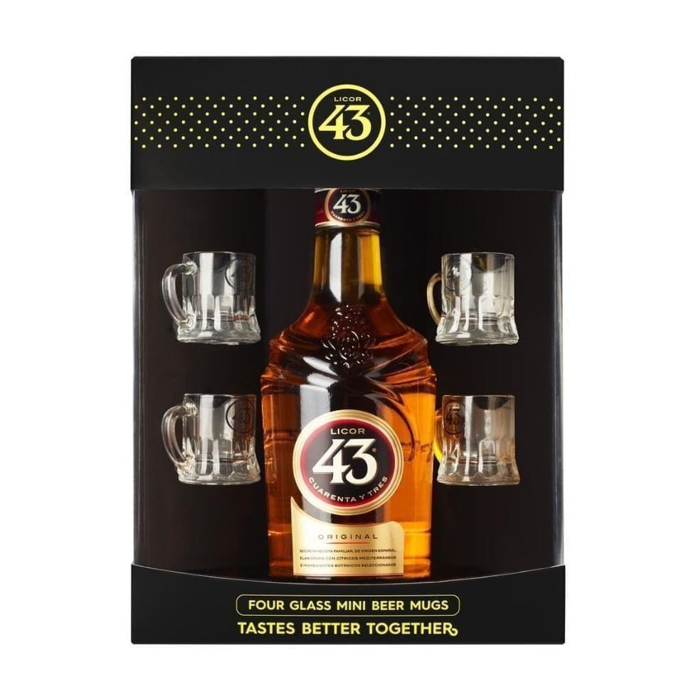 Licor 43 Liqueur Four Glass Mini Beer Mugs Gift Pack 700ml - Booze House